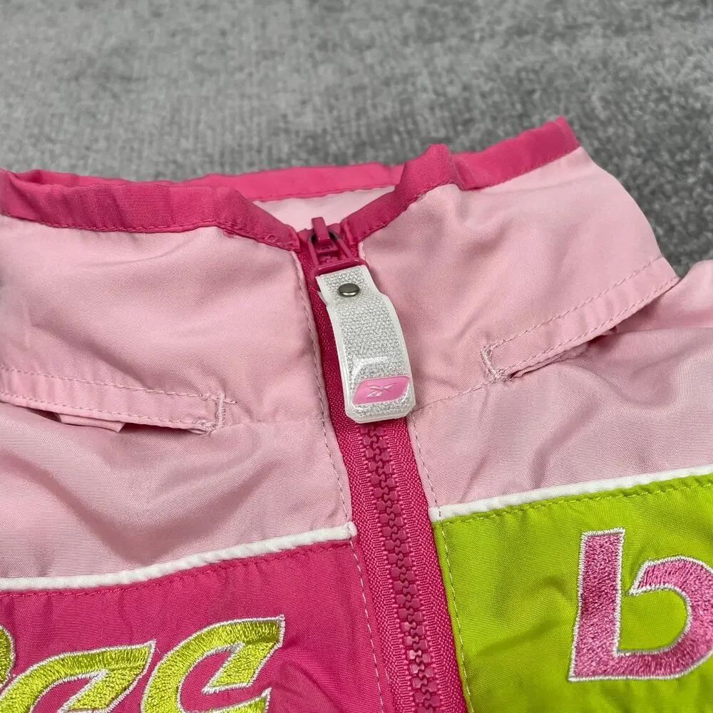 Reebok Toddler Girls Windbreaker Jacket 4T Pink Green Hooded Full Zip Retro y2k